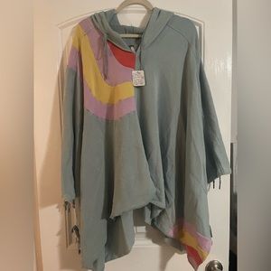 Free People Poncho style tunic rainbow hoodie NWT Size M-L